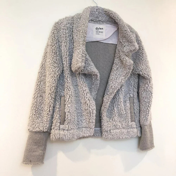 Dylan Grey Sherpa Fuzzy Moto Teddy Jacket Small - Picture 2 of 6